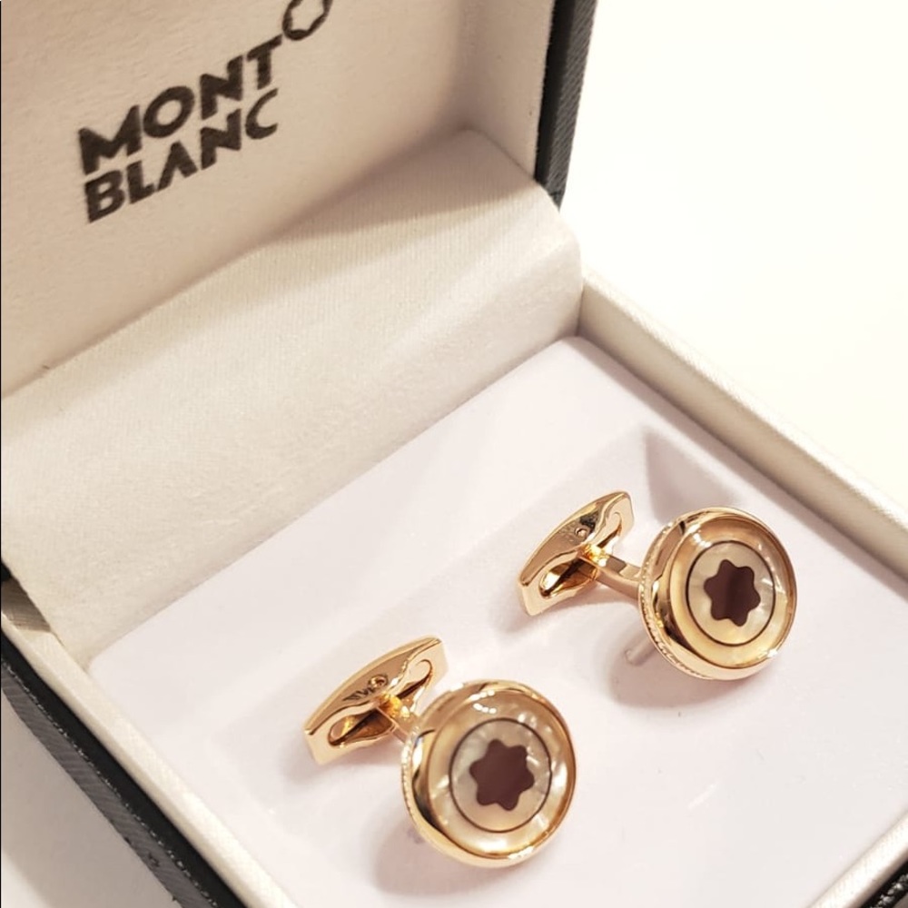New Montblanc Rose Gold Coated Pearl Cufflinks